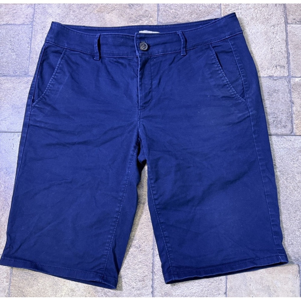 LOFT Outlet Womens Size 8 Bermuda Shorts Navy Blue Mid Rise Stretch Chino Casual